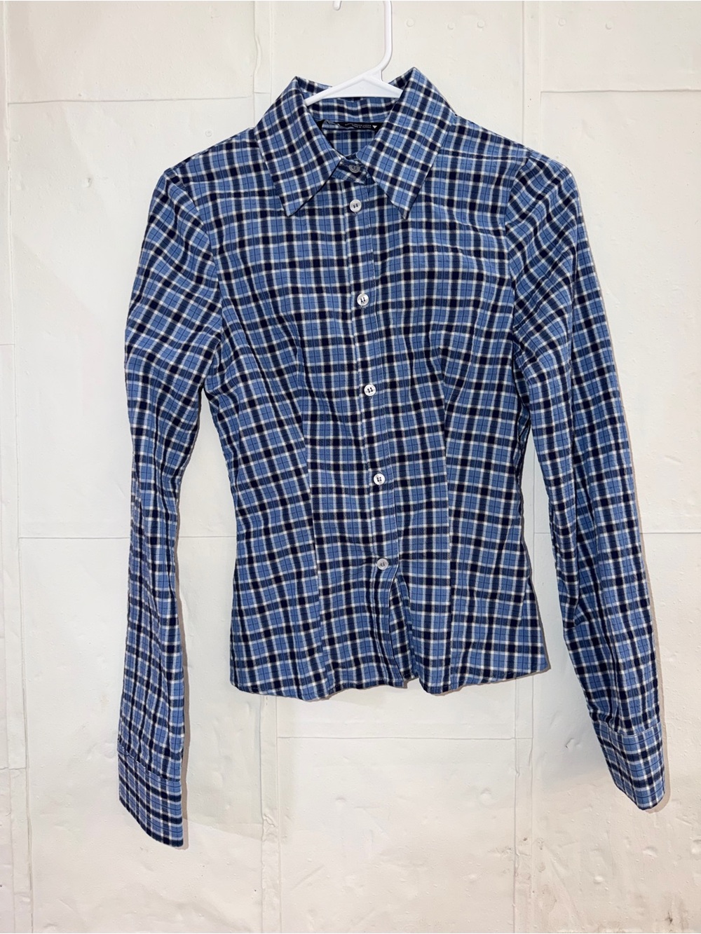 Zara Blue Plaid Button-Down Shirt XS 99% cotton